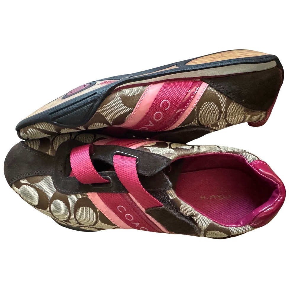 Coach Jenney Signature Monogram Brown Pink Sneakers Driving Shoes Size 7.5 - Picture 7 of 8